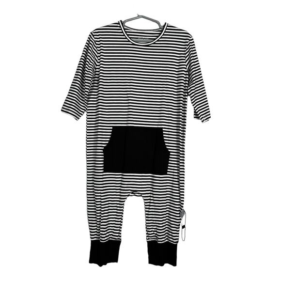 Moon + Beck Bamboo Viscose Striped Romper 4T Black White Pocket Snap Closure NWT - Picture 1 of 9